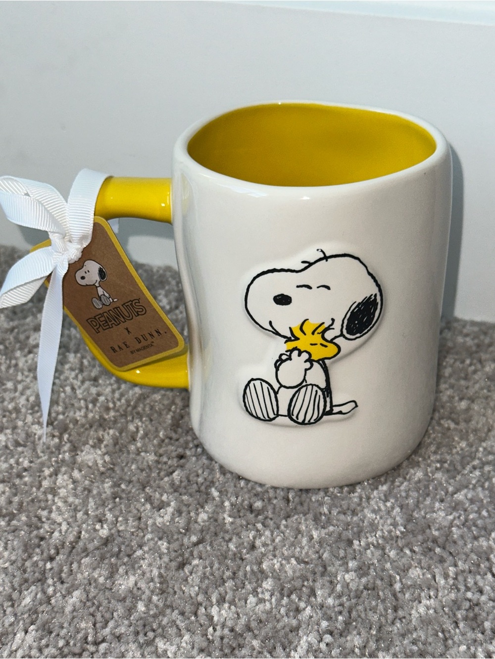 Peanuts by Rae Dunn Snoopy & Woodstock Yellow-Accent Ceramic Mug Happiness Is…